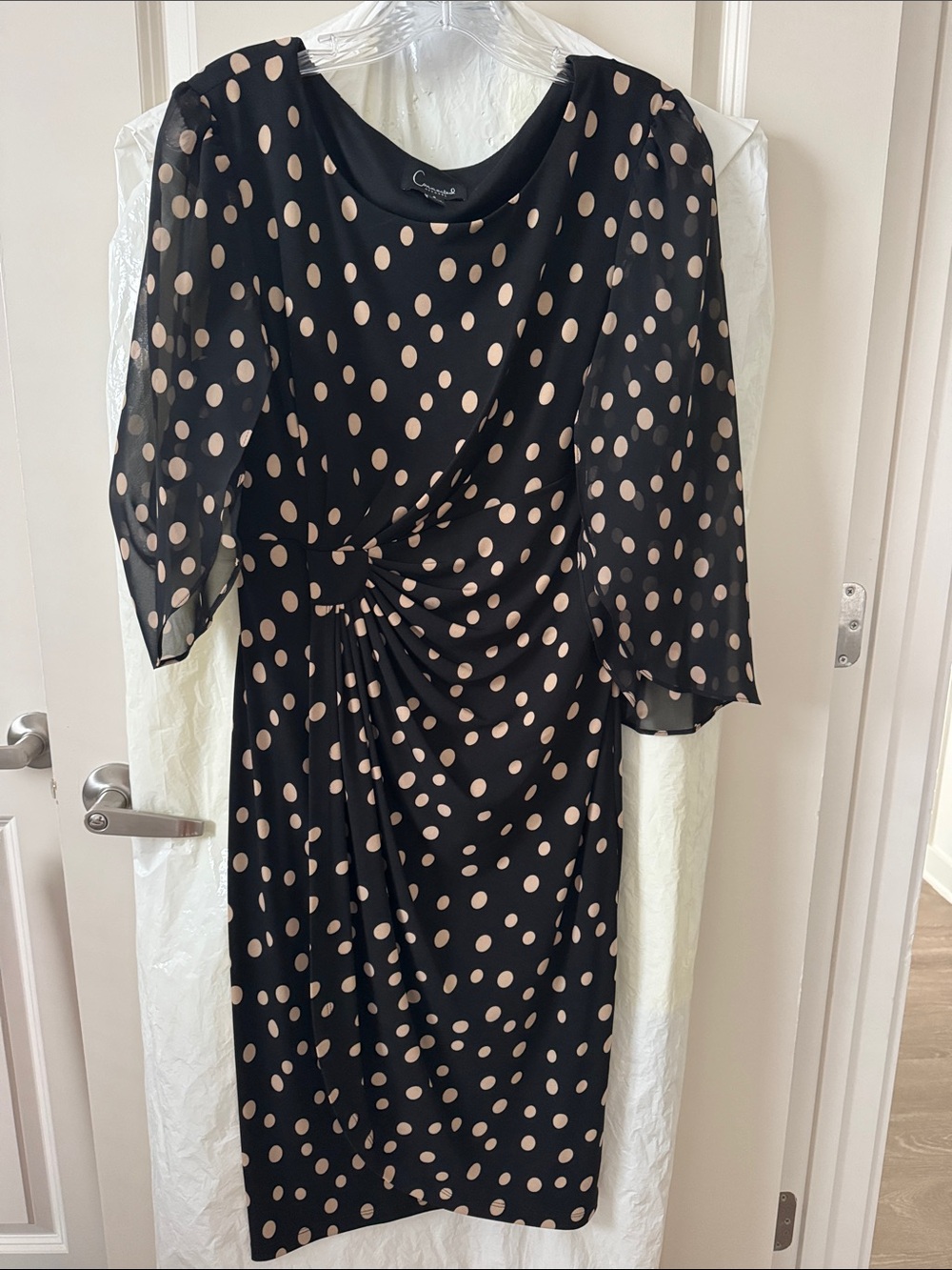 Classy Black & Beige Polka Dot Midi Dress